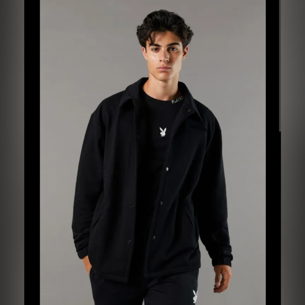 Playboy Embossed Oversized Snap Front Sweater Jacket Shacket